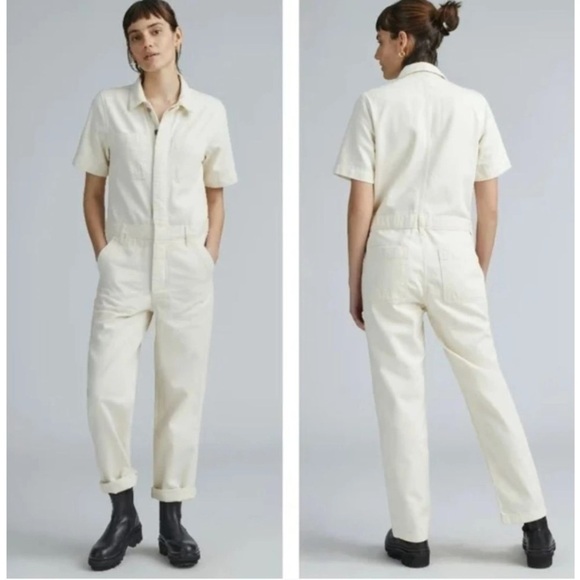 Everlane The Short Sleeve Denim Overall in Cream Size 8 - Picture 1 of 7
